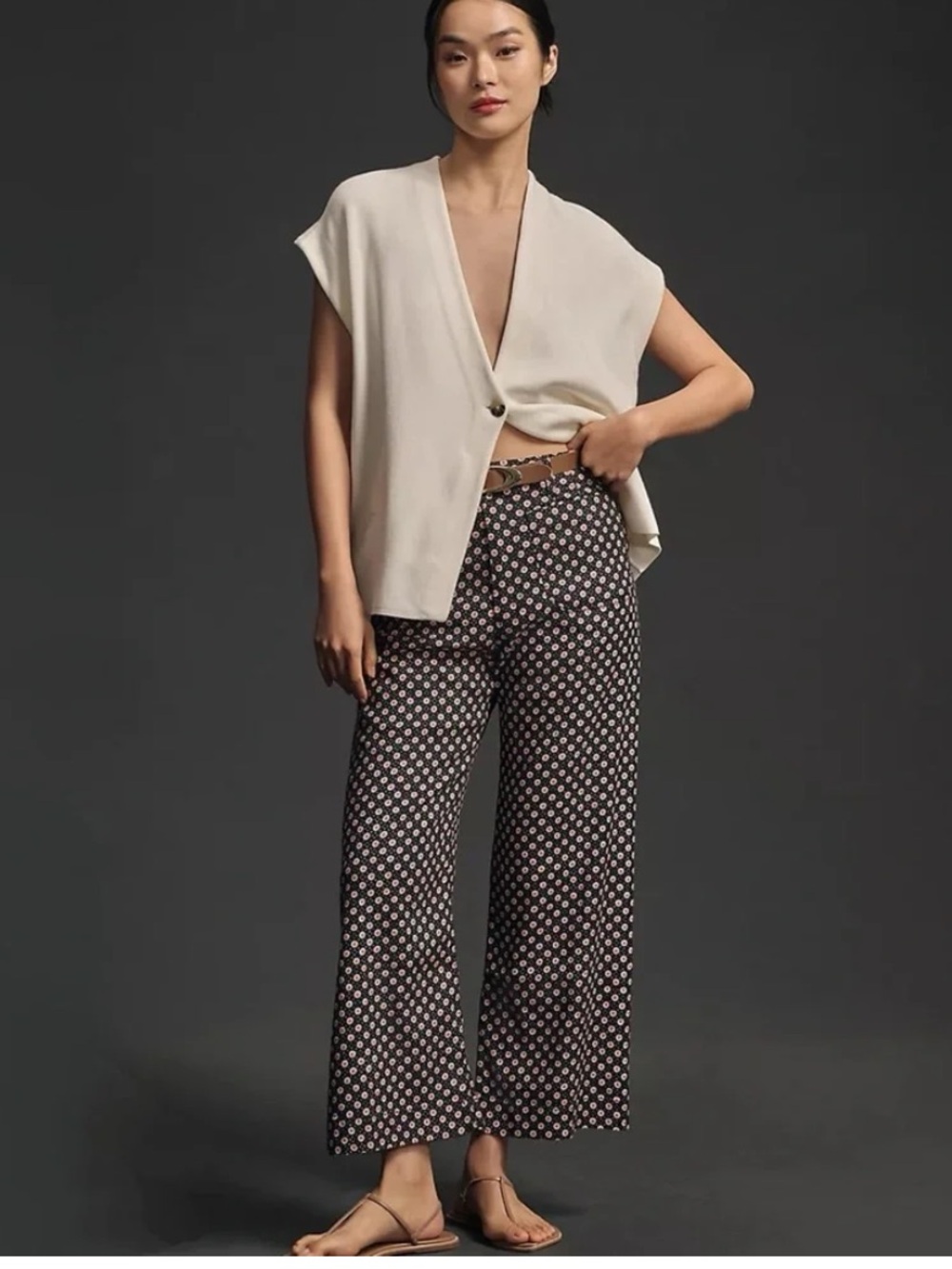Anthropologie Maeve Colette Wide Leg Pants Navy Blue coral orange pink floral